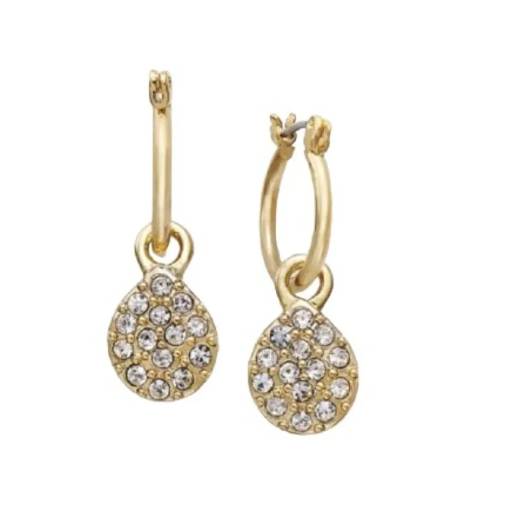Vera Bradley Women's Gold Plated Pave Drop Hoop Earrings NWT - Picture 1 of 4